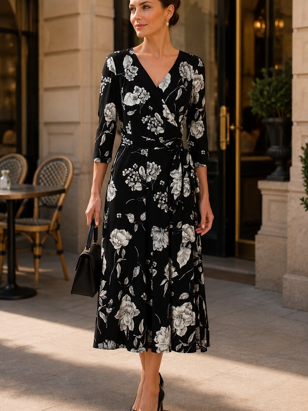 Ralph Lauren Floral Black and White Mid Sleeve Midi Dress 12
